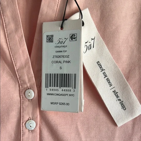 Cinq a Sept Gianna Coral Pink Blouse with Button Detail | Small - Picture 4 of 5